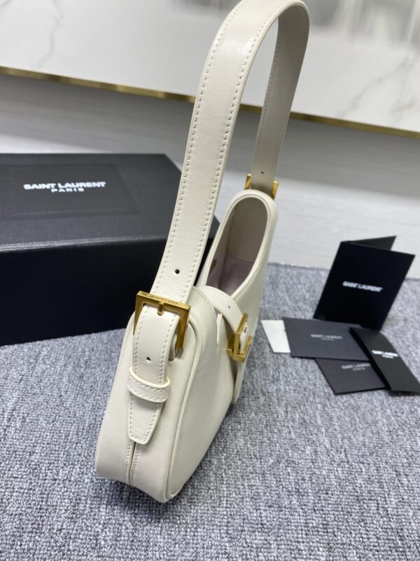 YSL Cowhide Texture Armpit Bag - White - Image 4