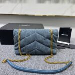 YSL Loulou Puffer Denim Small Handbag - Blue - Image 5