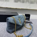 YSL Loulou Puffer Denim Small Handbag - Blue - Image 4