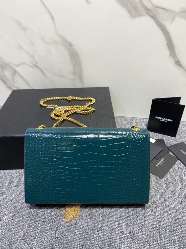 YSL Yves Saint Laurent Small Crocodile Pattern Tassel Bag - Turquoise - Image 5
