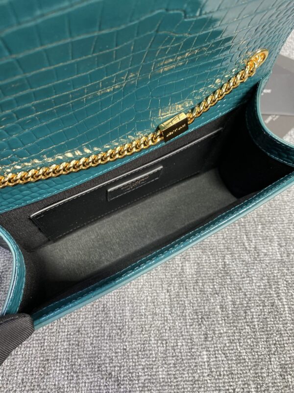 YSL Yves Saint Laurent Small Crocodile Pattern Tassel Bag - Turquoise - Image 2