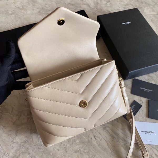 YSL LouLou Y-Shaped Satchel Small Handbag - Cream (Golden Logo) - Image 5