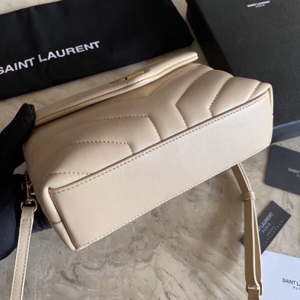 YSL LouLou Y-Shaped Satchel Small Handbag - Cream (Golden Logo) - Image 2