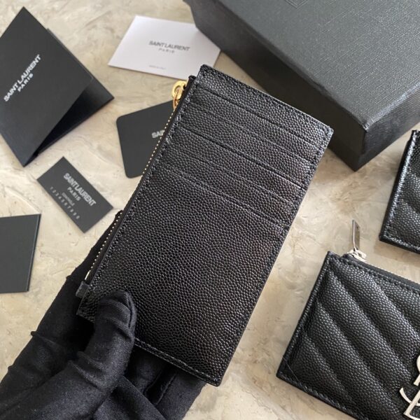 YSL Caviar Zipper Card Holder - Black - Image 3