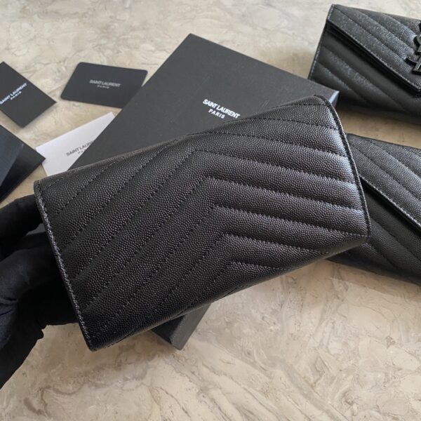 YSL Caviar Wallet Practical One zipper Compartment Bag - Black (Silver) - Image 3