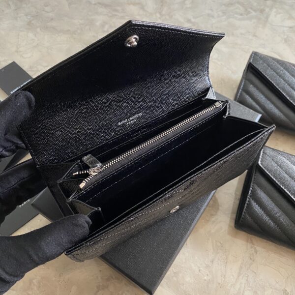 YSL Caviar Wallet Practical One zipper Compartment Bag - Black (Silver) - Image 2