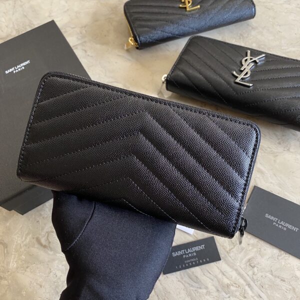 YSL Caviar Zipper Wallet - Black (Black) - Image 4