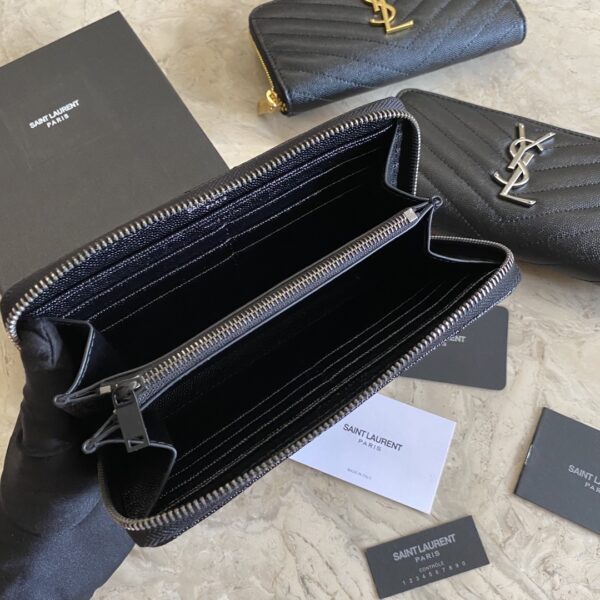 YSL Caviar Zipper Wallet - Black (Black) - Image 2