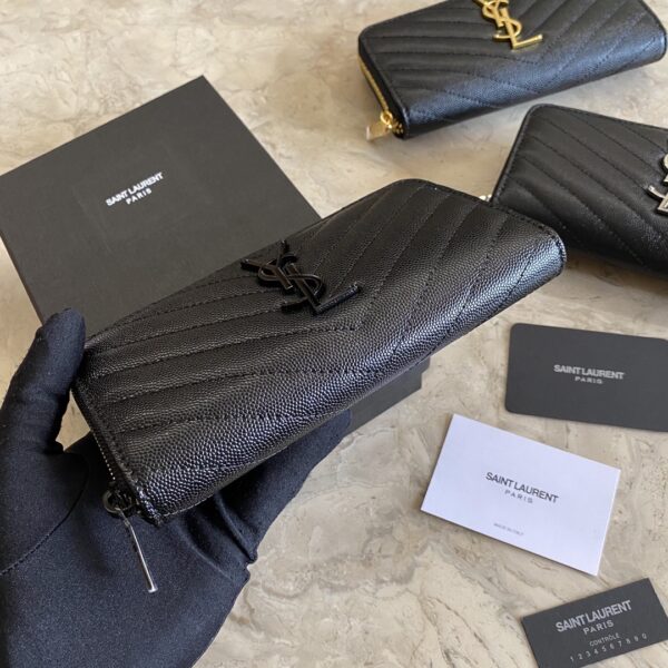 YSL Caviar Zipper Wallet - Black (Black) - Image 3