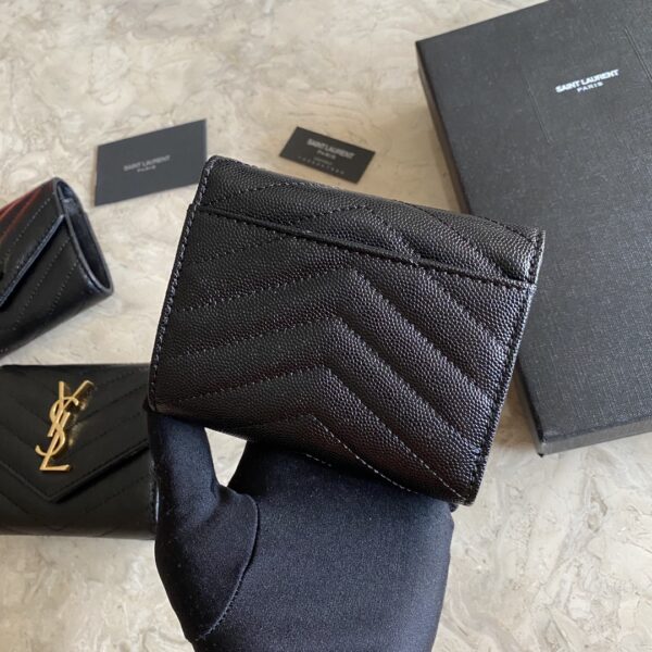 YSL Caviar Short Tri-fold Wallet - Black (Silver) - Image 5