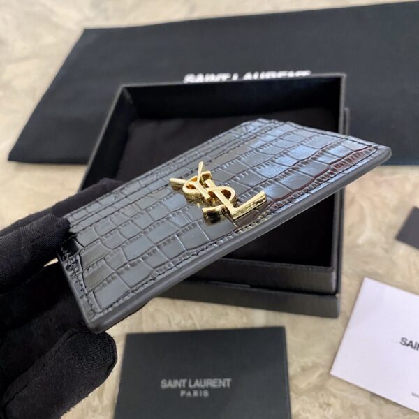 YSL Crocodile Pattern Quilted Card Holder - Black - Image 4
