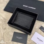 YSL Crocodile Pattern Quilted Card Holder - Black - Image 5