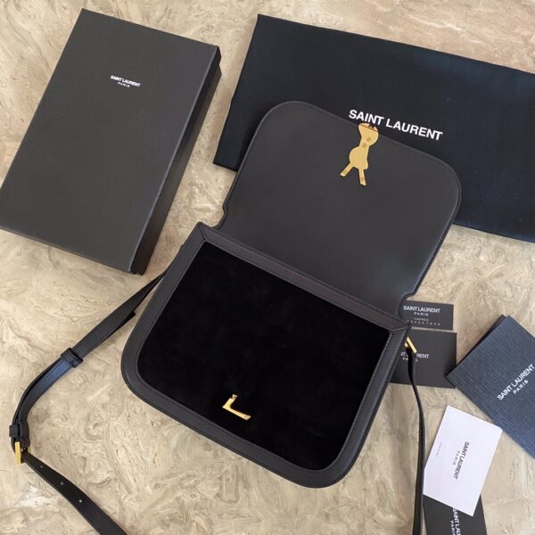 YSL SOLFElNO Suede and Denim Medium Size Handbag - Black - Image 2