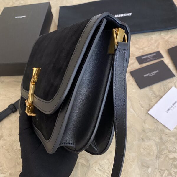 YSL SOLFElNO Suede and Denim Medium Size Handbag - Black - Image 3