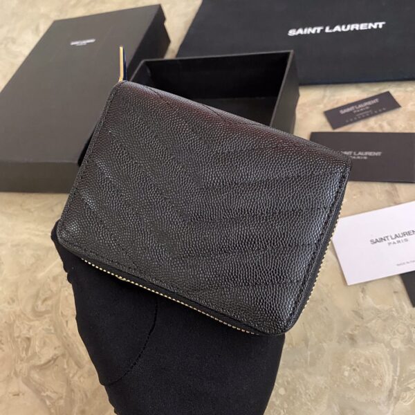 YSL Caviar Zipper Large Capacity Short Wallet - Black (Golden) - Image 3