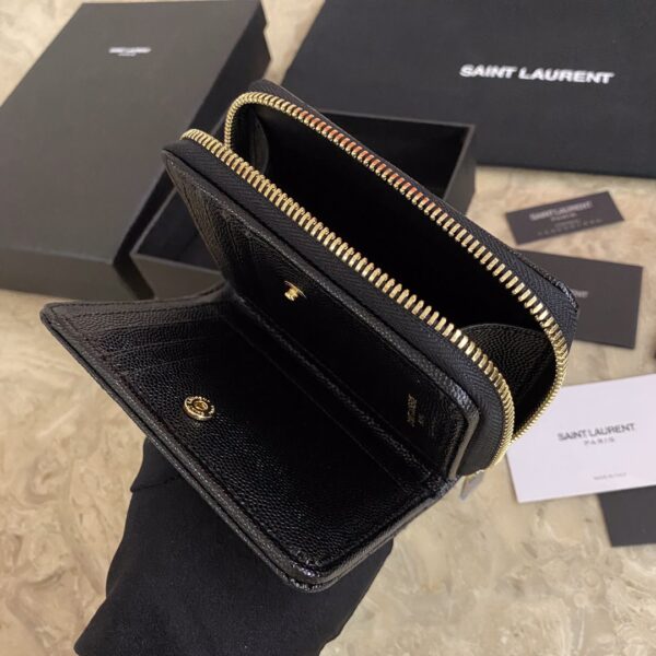 YSL Caviar Zipper Large Capacity Short Wallet - Black (Golden) - Image 2
