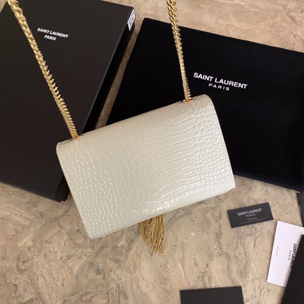 YSL Yves Saint Laurent Mini Crocodile Pattern Tassel Bag – White - Image 5
