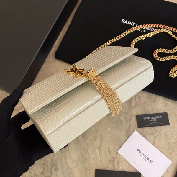 YSL Yves Saint Laurent Mini Crocodile Pattern Tassel Bag – White - Image 4