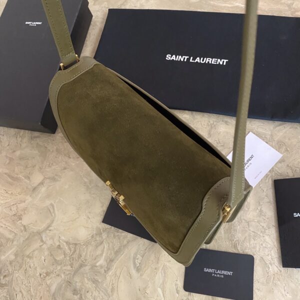 YSL SOLFElNO Suede and Denim Medium Size Handbag - Green - Image 4