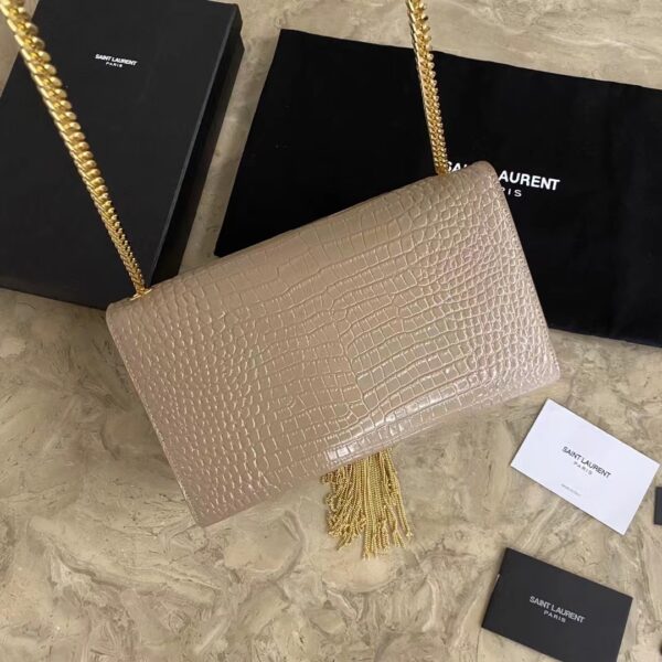 YSL Yves Saint Laurent Small Crocodile Pattern Tassel Bag - Caramel - Image 5
