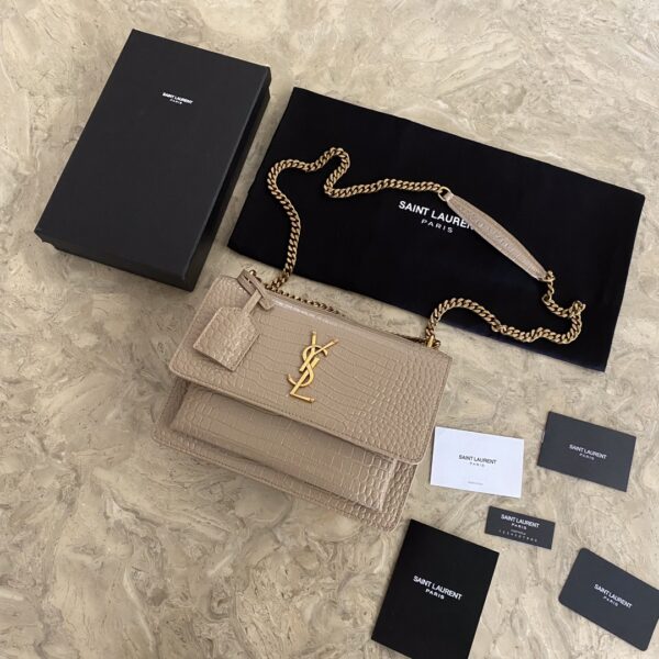 YSL Yves Small Crocodile Handbag - Cream - Image 3