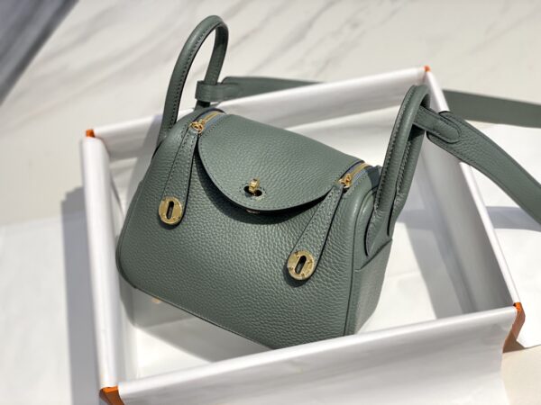 Hermes Mini Lindy Handbags - Almond Green - Image 4