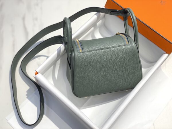 Hermes Mini Lindy Handbags - Almond Green - Image 5