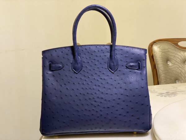 Hermes Ostrich Skin Hand Bag - Dark Blue - Image 4