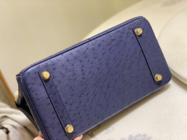Hermes Ostrich Skin Hand Bag - Dark Blue - Image 3