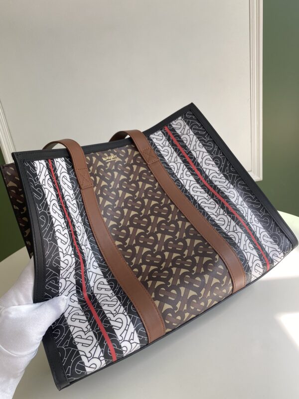 Burberry Monogram Stripe E Canvas Small Tote Bag - Image 3