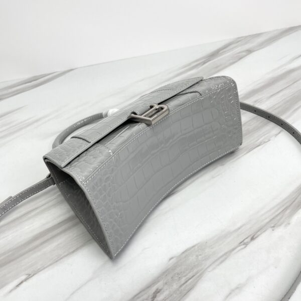 Balenciaga Hourglass Crocodile Sand bag (Silver Buckle) - Gray - Image 5