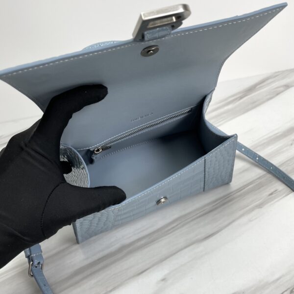 Balenciaga Hourglass Crocodile Sand bag (Silver Buckle) - Blue - Image 2