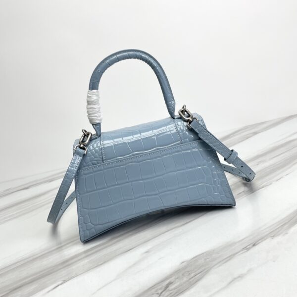 Balenciaga Hourglass Crocodile Sand bag (Silver Buckle) - Blue - Image 3