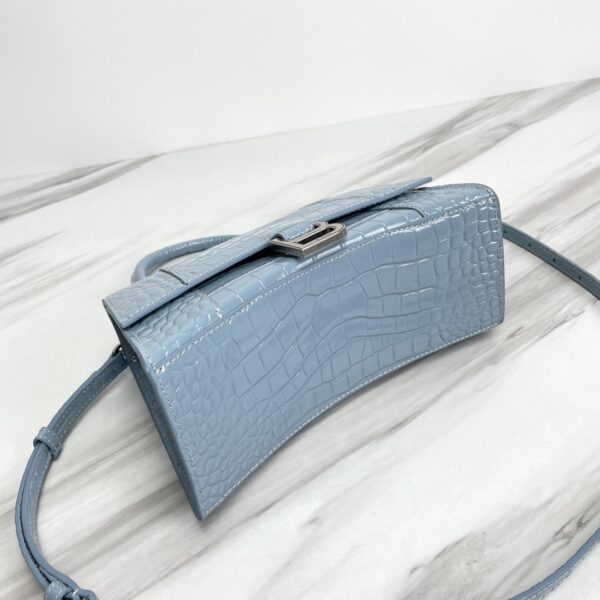 Balenciaga Hourglass Crocodile Sand bag (Silver Buckle) - Blue - Image 5