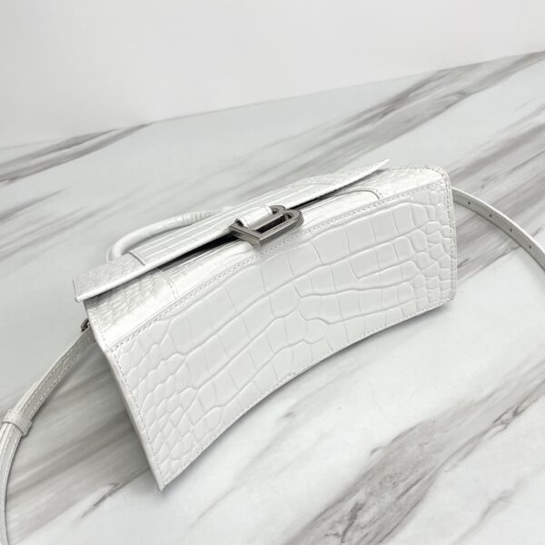 Balenciaga Hourglass Crocodile Sand bag (Silver Buckle) - White - Image 5