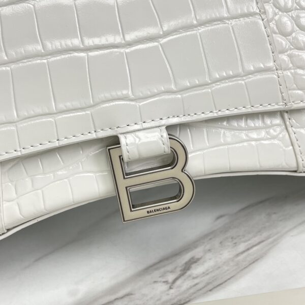 Balenciaga Hourglass Crocodile Sand bag (Silver Buckle) - White - Image 2