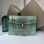 Bulgari Water Snake Skin Snake Head Large Wallet Bag - Green