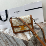 Celine Teen Triomphe Canvas And Calfskin Handbag - White/Brown