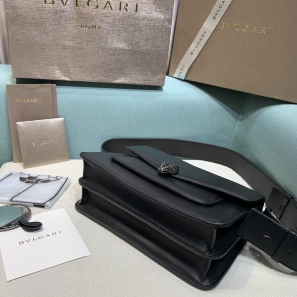 Bulgari Maxi Chain Small Lambskin Crossbody Bag - Black - Image 4