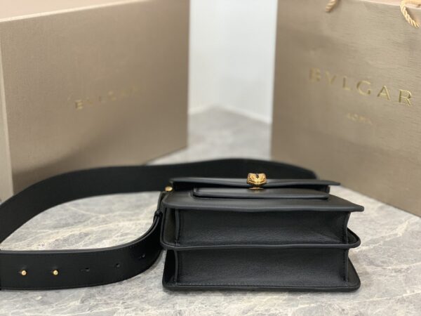 Bulgari Maxi Chain Small Lambskin Crossbody Bag - Black - Image 3