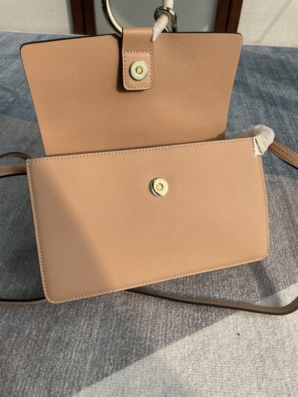 Chloe Faye Medium Size Two-Color Metal Ring Handbag - Cream - Image 3