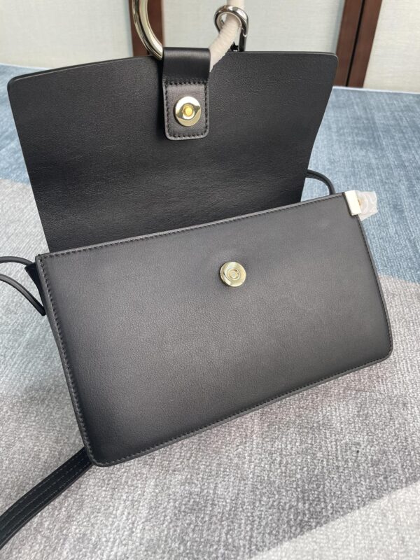 Chloe Faye Medium Size Two-Color Metal Ring Handbag - Black - Image 3