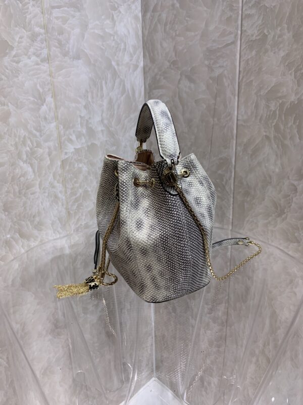 Bulgari Snake Skin Bucket Handbag - Gray - Image 5