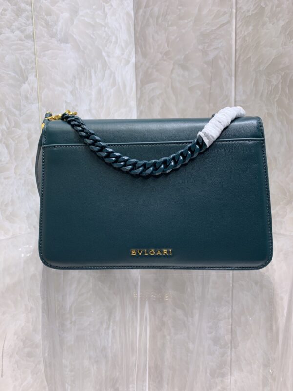 Bulgari Maxi Chain Small Lambskin Crossbody Bag - Drak Green - Image 4
