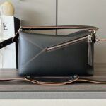 Celine Loewe Satin Cow Leather Puzzle Large Handbag - Black - Image 4