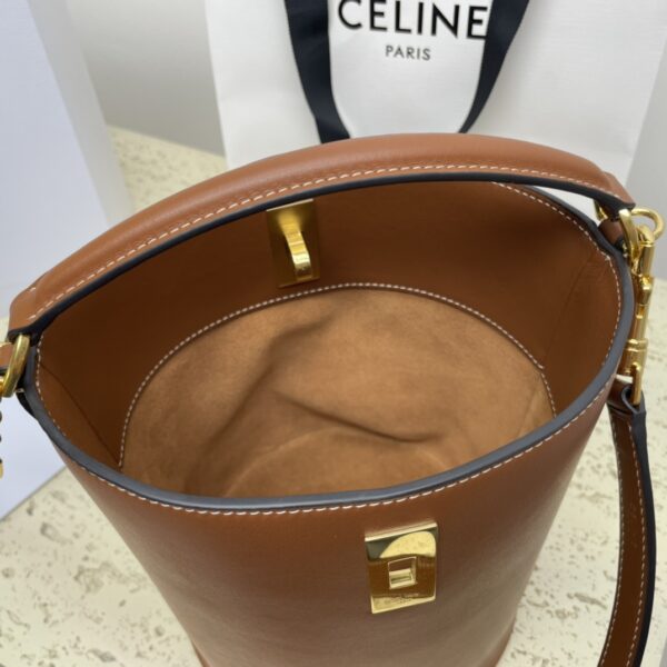 Celine Teen Bucket Mini 16 Leather Bucket Bag - Brown - Image 3