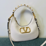 Valentino Studsign Calfskin Hobo Handbag - White
