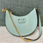 Valentino Mini Palm Print Calfskin Hobo Armpit Bag - Light Blue