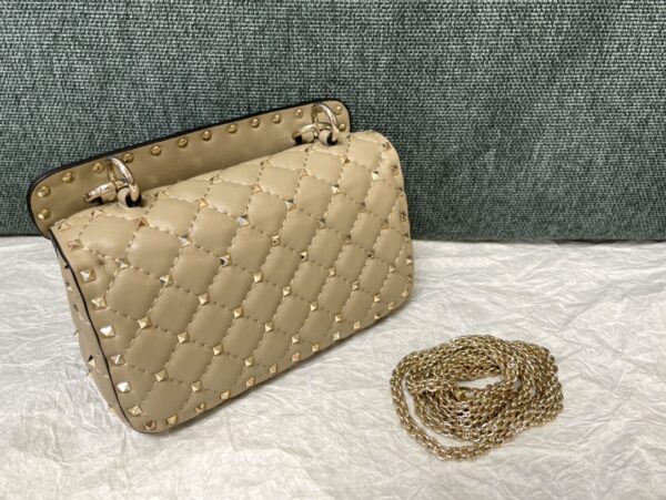 Valentino Small Papaya Gram Classic Studded Handbag - Cream - Image 5