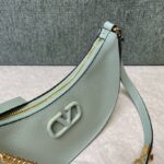 Valentino Mini Palm Print Calfskin Hobo Armpit Bag - Light Blue - Image 5